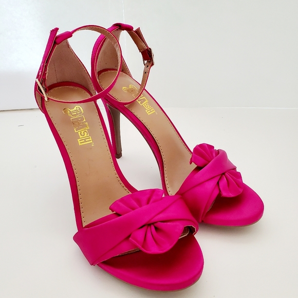 Brash Shoes Brash Womens Hot Pink Satin Bow Pump Heel Shoes Sandal